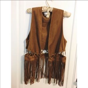 Coco and Jameson Brown Fringe Suede Vest